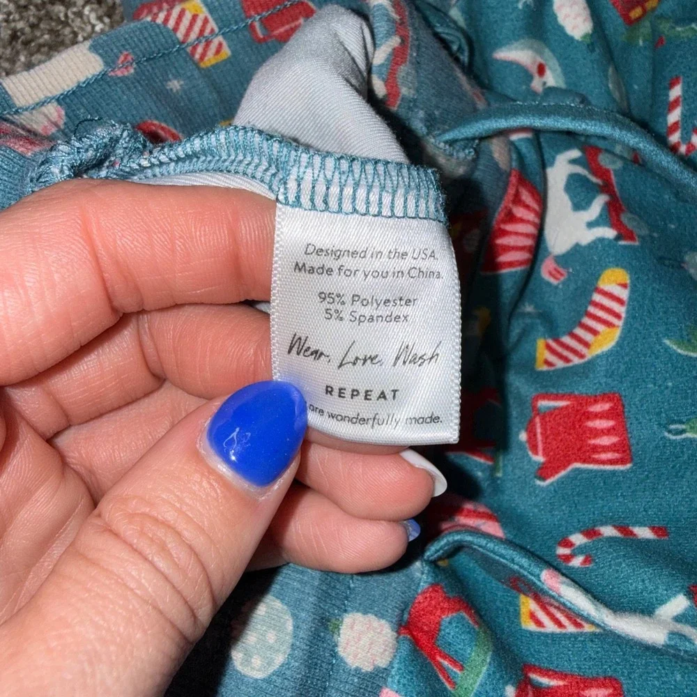 SweetHoney Pajama‎ Set Kids 4T Teal Excellent Christmas Henley Joggers